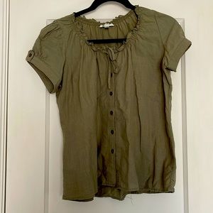 Olive green cotton peasant blouse